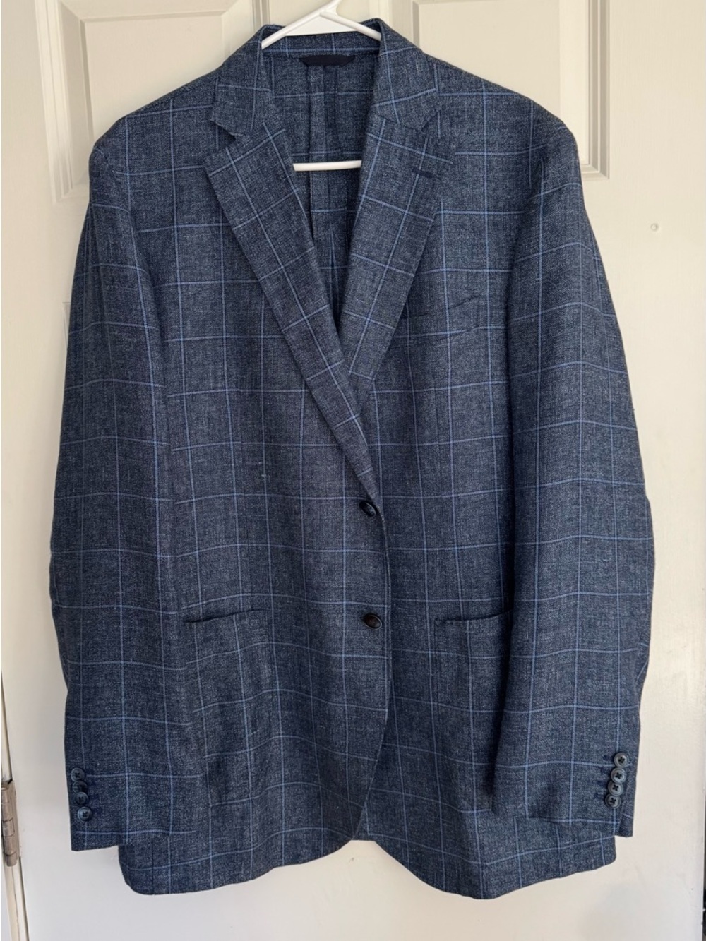 L.B.M. 1911 Limited Edition linen wool blend blue‎ plaid blazer jacket men’s 48L
